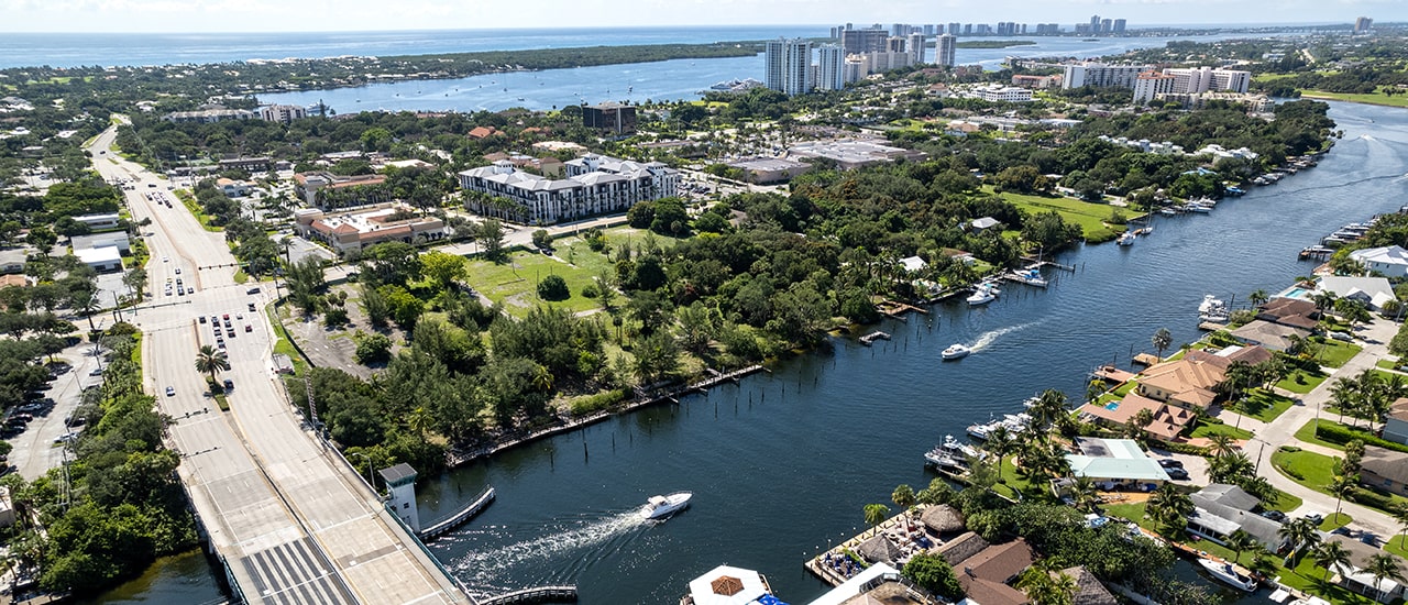 aerial image of the Palm Beaches and the site where Landing at PGA Waterway will be